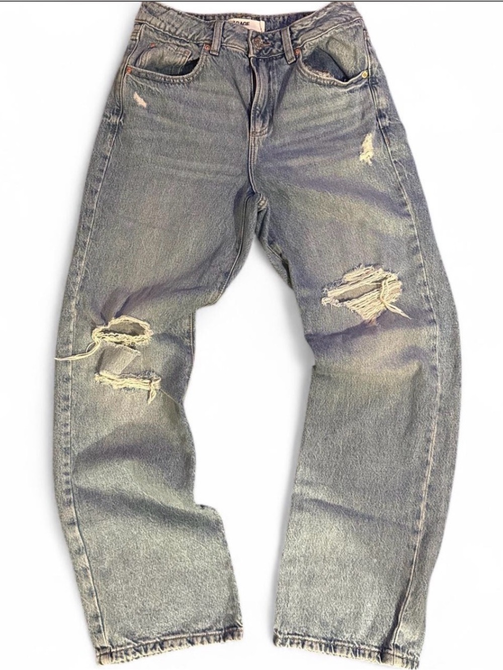 Garage Women's Washed Grey Straight Leg Ripped Jeans